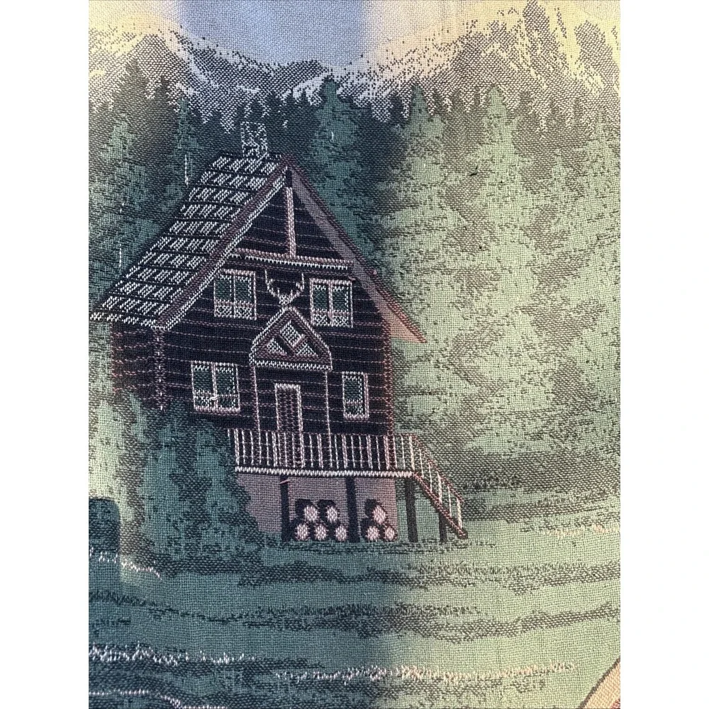 Mountain Lakefront Cabin Throw Blanket Thick Vintage 44x68